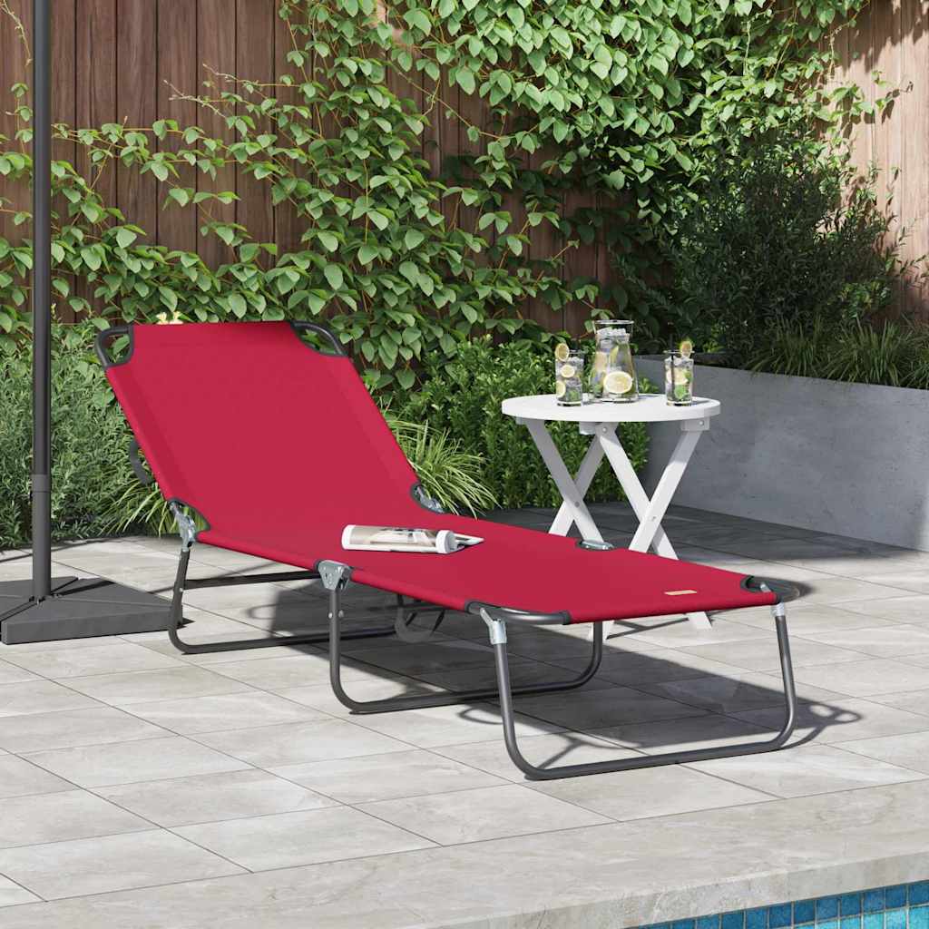Folding Sun Lounger Folding 1-person Red 56 x 189 x 87cm Fabric
