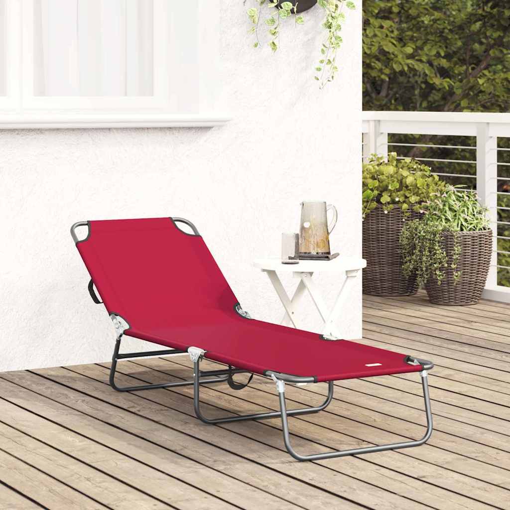 Folding Sun Lounger Folding 1-person Red 56 x 189 x 87cm Fabric