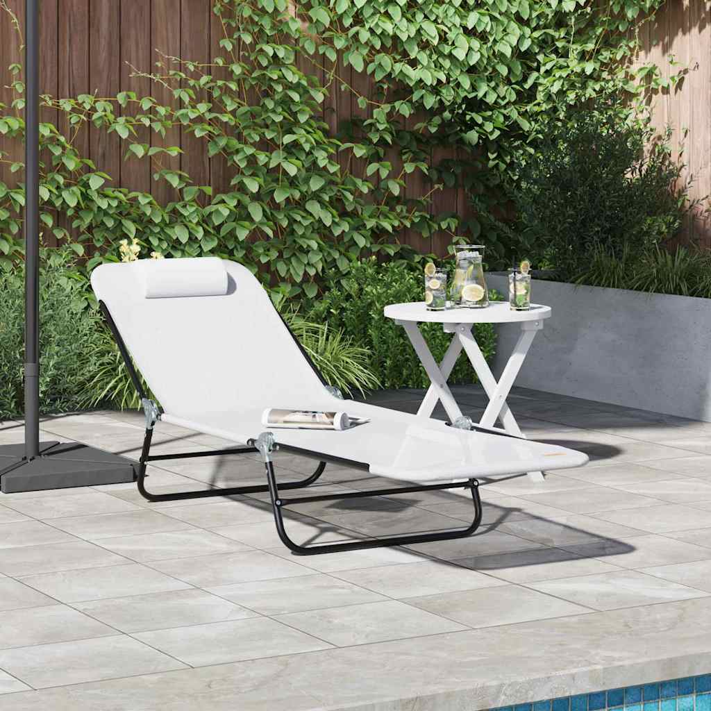 Folding Sun Lounger Folding Cream 182 x 55 x 85.5cm Textilene
