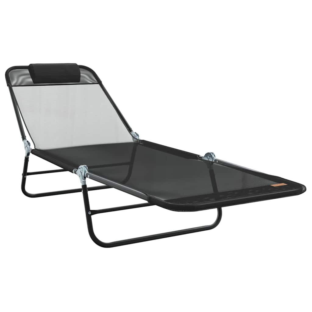 Folding Sun Lounger Folding Black 182 x 55 x 85.5cm Textilene