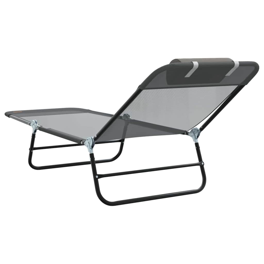 Folding Sun Lounger Folding Grey 182 x 55 x 85.5cm Textilene