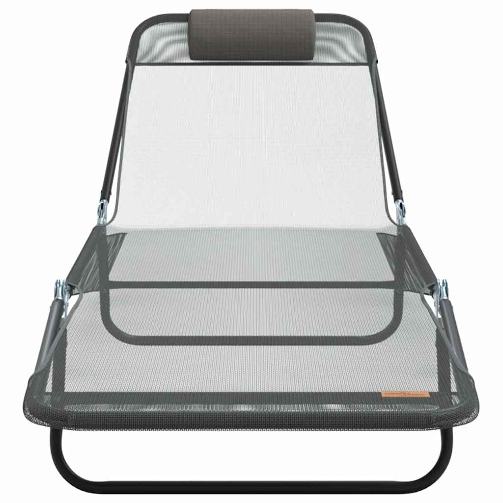 Folding Sun Lounger Folding Grey 182 x 55 x 85.5cm Textilene