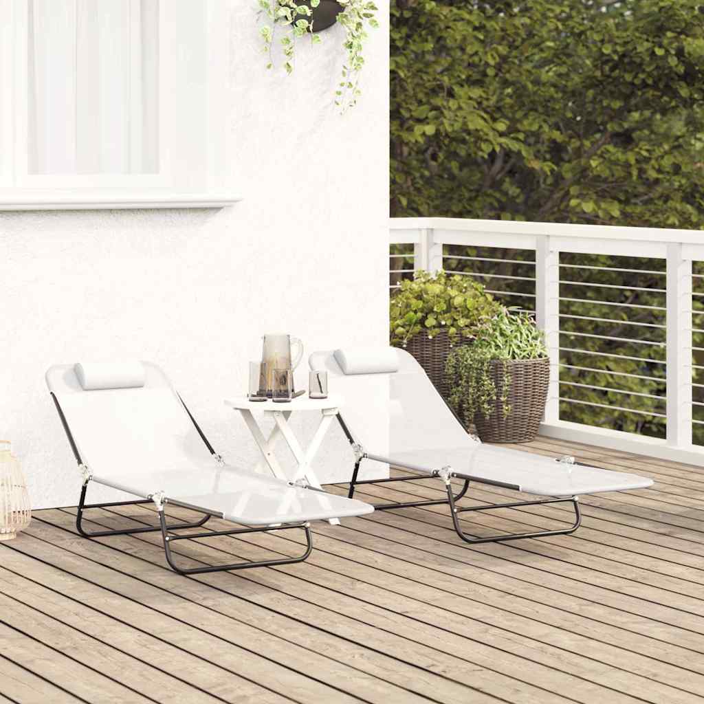 Folding Sun Lounger 2 pcs Cream 182 x 55 x 85.5cm Textilene
