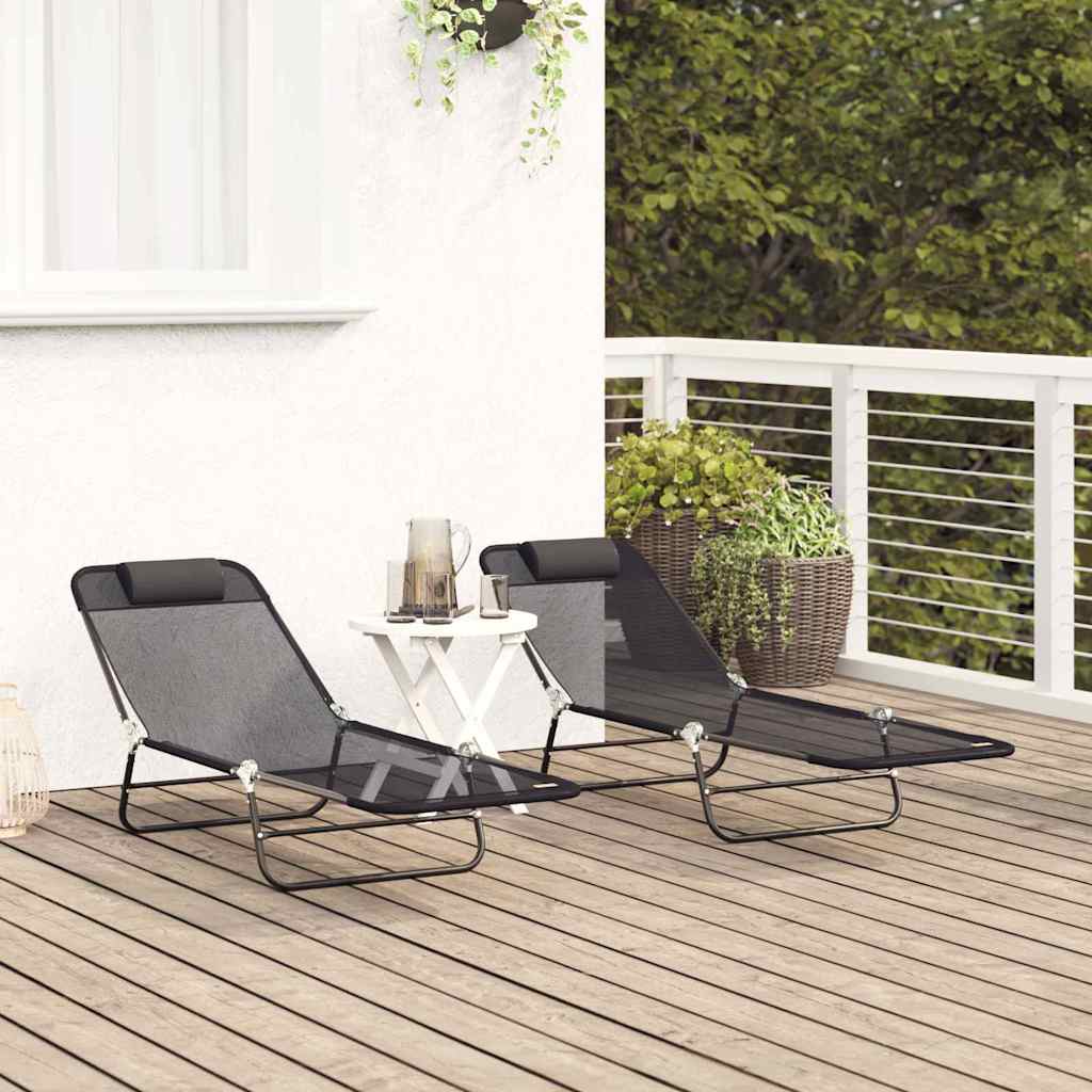 Folding Sun Lounger 2 pcs Black 182 x 55 x 85.5cm Textilene