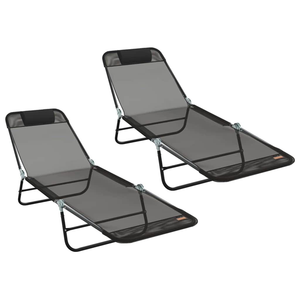 Folding Sun Lounger 2 pcs Black 182 x 55 x 85.5cm Textilene