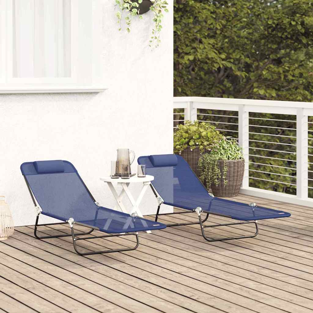Folding Sun Lounger 2 pcs Navy 182 x 55 x 85.5cm Textilene