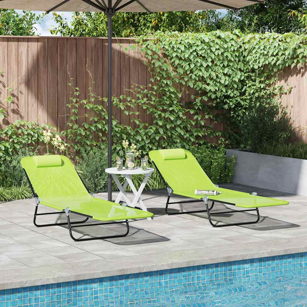 Folding Sun Lounger 2 pcs Green 182 x 55 x 85.5cm Textilene