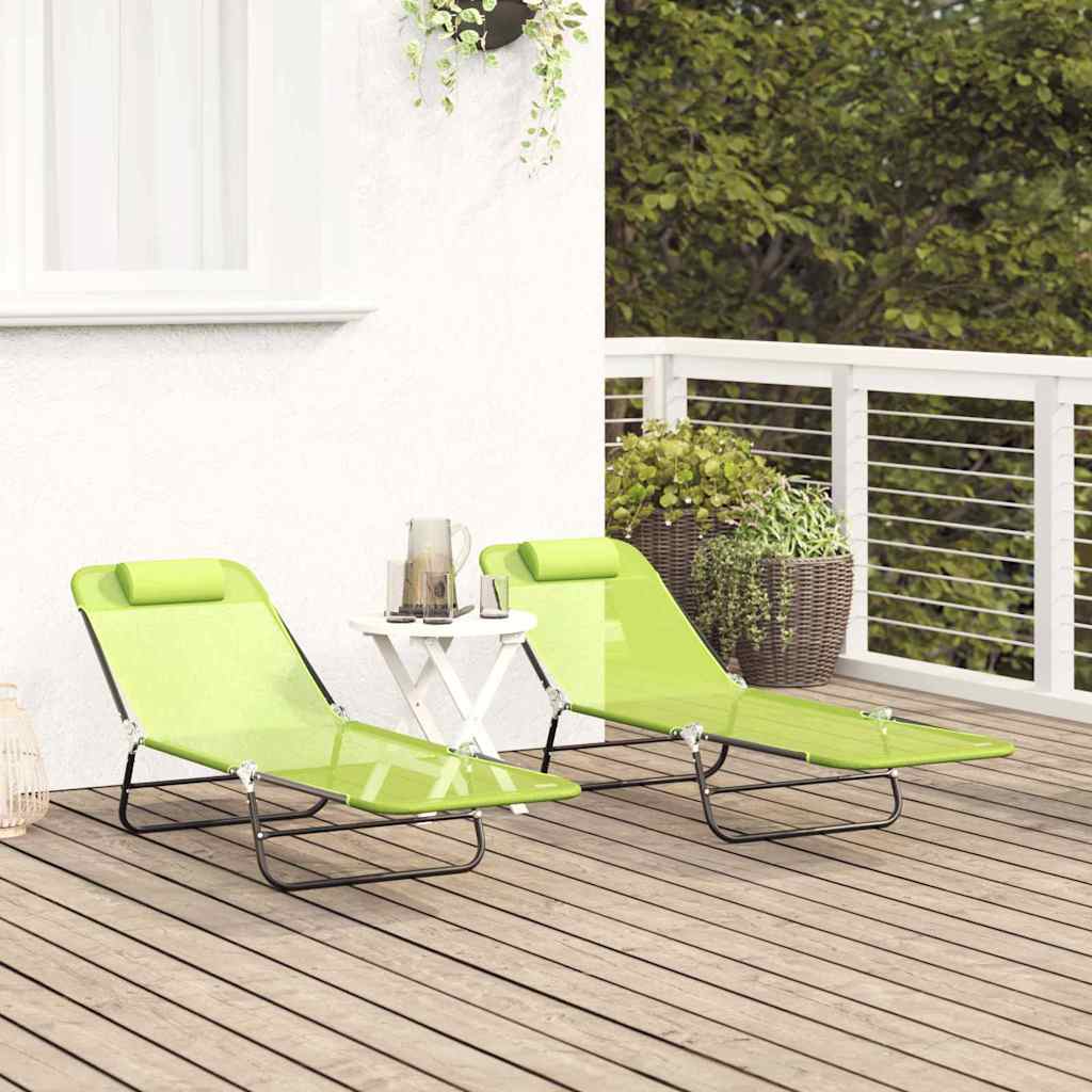 Folding Sun Lounger 2 pcs Green 182 x 55 x 85.5cm Textilene