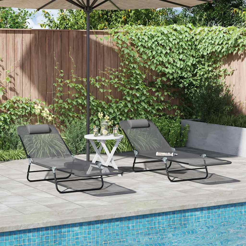 Folding Sun Lounger 2 pcs Grey 182 x 55 x 85.5cm Textilene