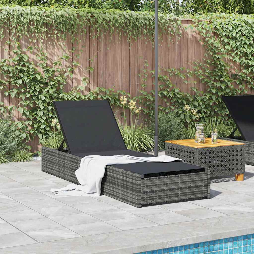 Sun Lounger Reclining 1-person Grey 60 x 200 x 27cm Poly Rattan