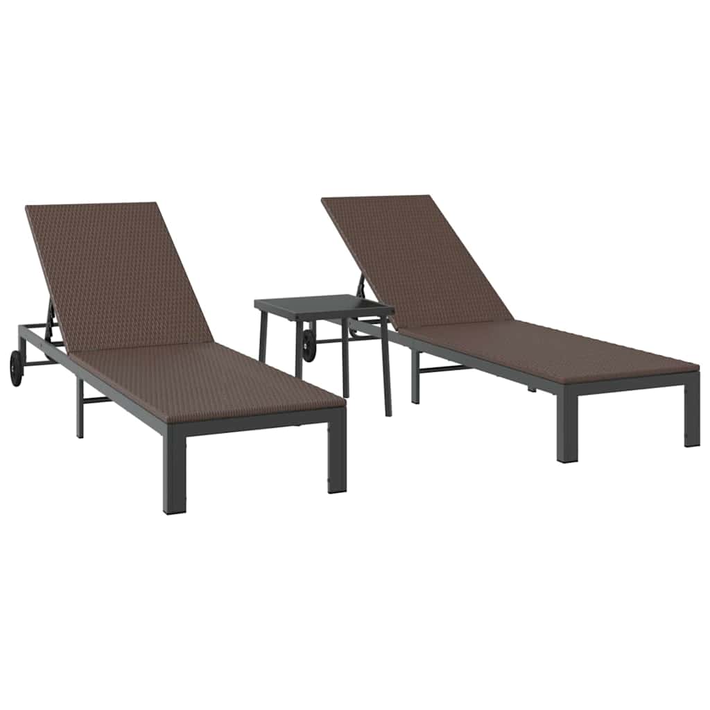 Sunbed with Cushion 3 pcs Brown 40 x 39 x 40.5cm Poly Rattan