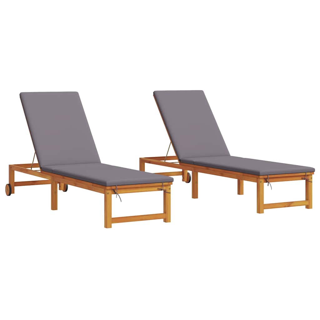 Sun Lounger 2 pcs Brown 53 x 202 x 89cm Solid Acacia wood