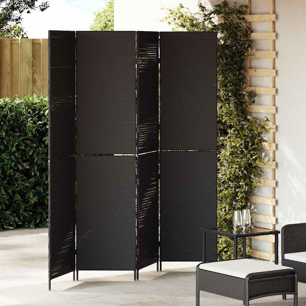 Room Divider Folding Manual Black 195 x 180 cm Poly Rattan