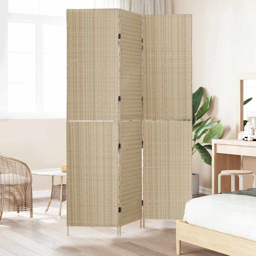 Room Divider Folding Manual Beige 146 x 200 cm Poly Rattan