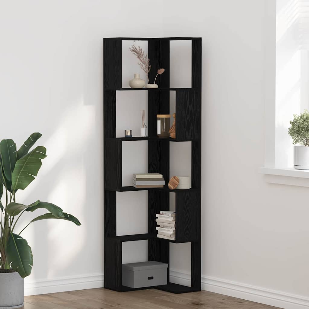 Corner Bookcase Black oak 50 x 50 x 179 cm Engineered wood