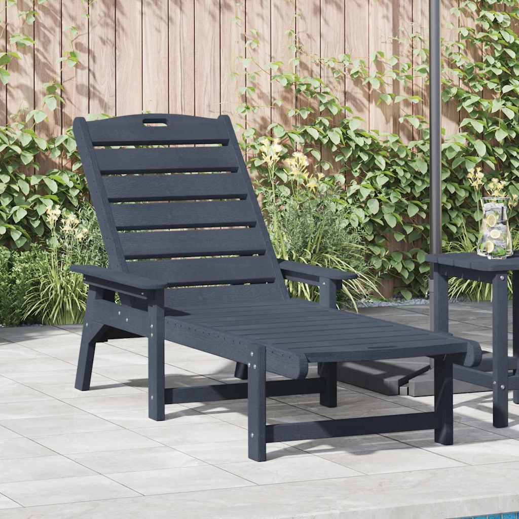 Sun Lounger with Cushion Navy 73.5 x 92 x 90cm HDPE