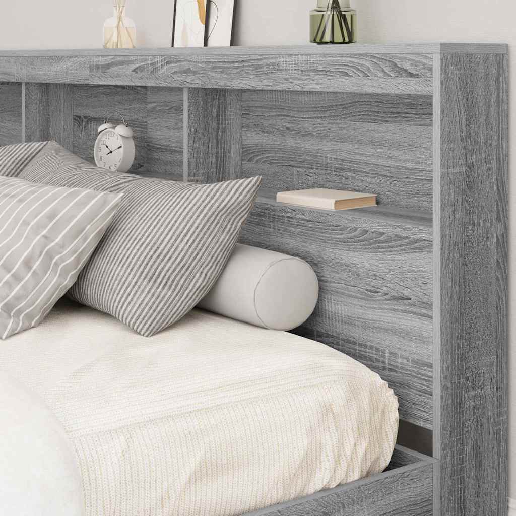 Storage Headboard with Shelf Grey sonoma 200 cm Engineered wood
