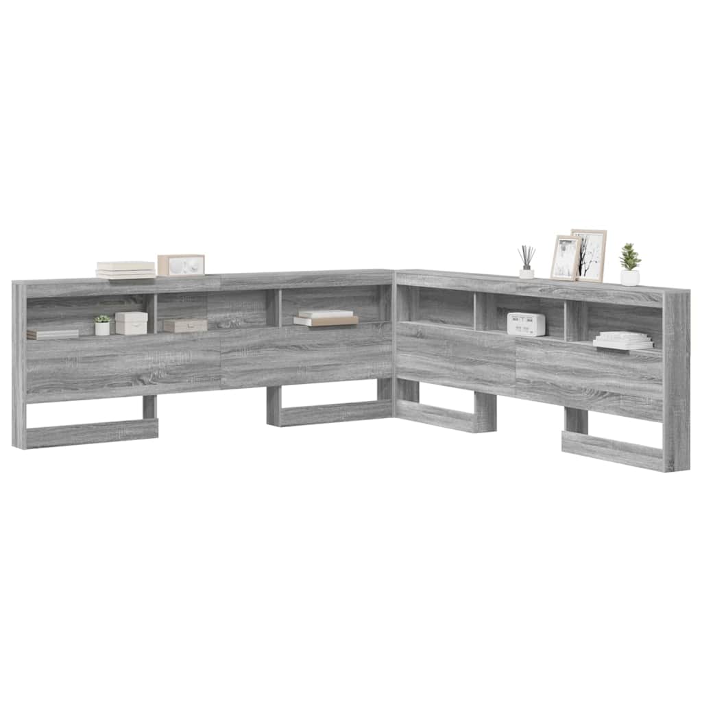 Storage Headboard with Shelf Grey sonoma 200 cm Engineered wood