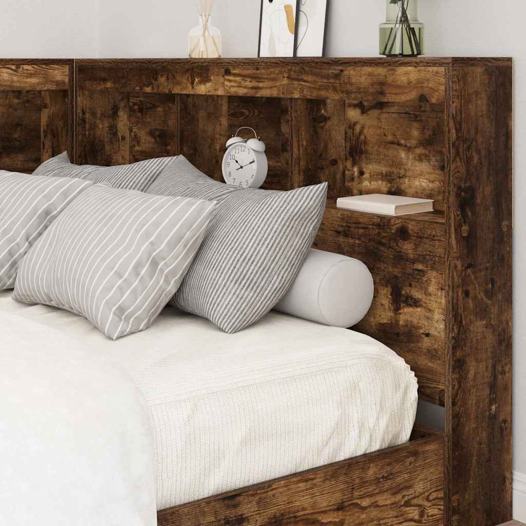 Storage Headboard with Shelf Smoked oak 120 cm Engineered wood