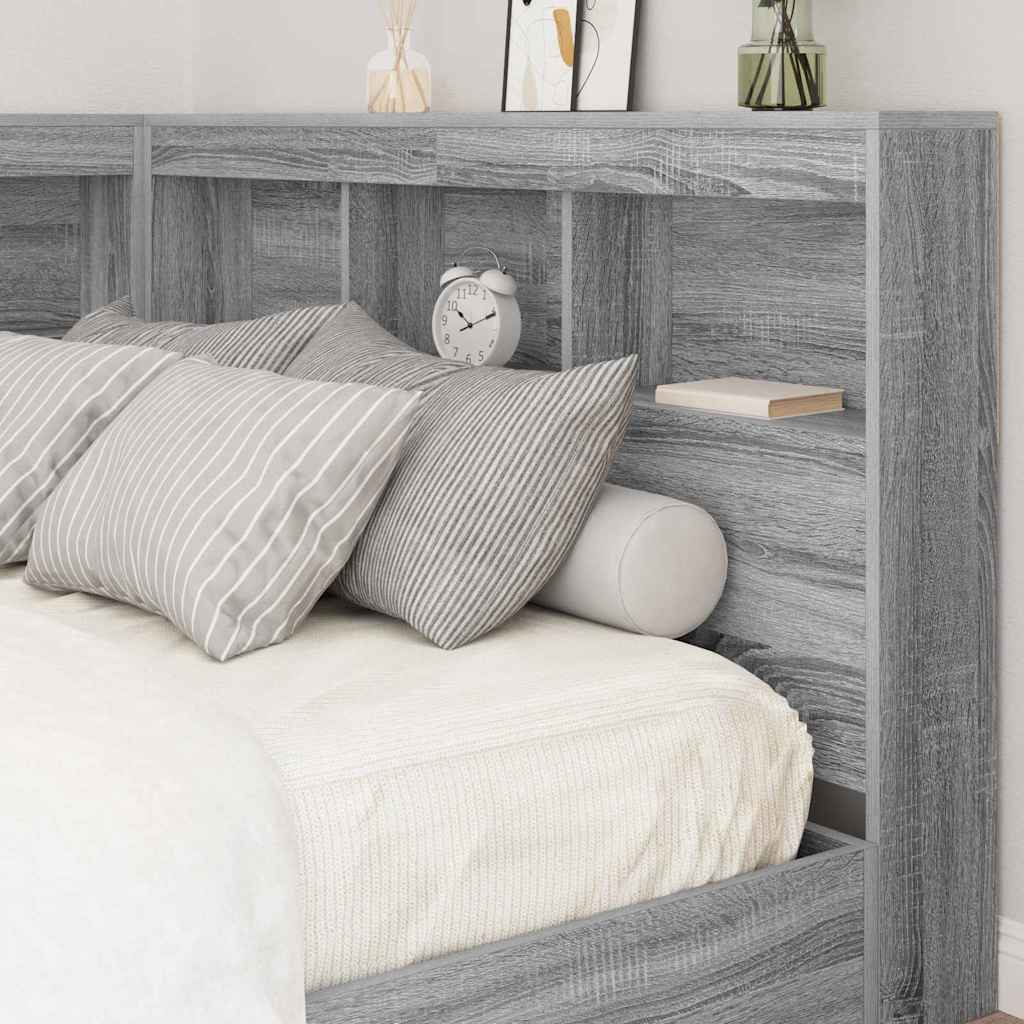 Storage Headboard with Shelf Grey sonoma 120 cm Engineered wood