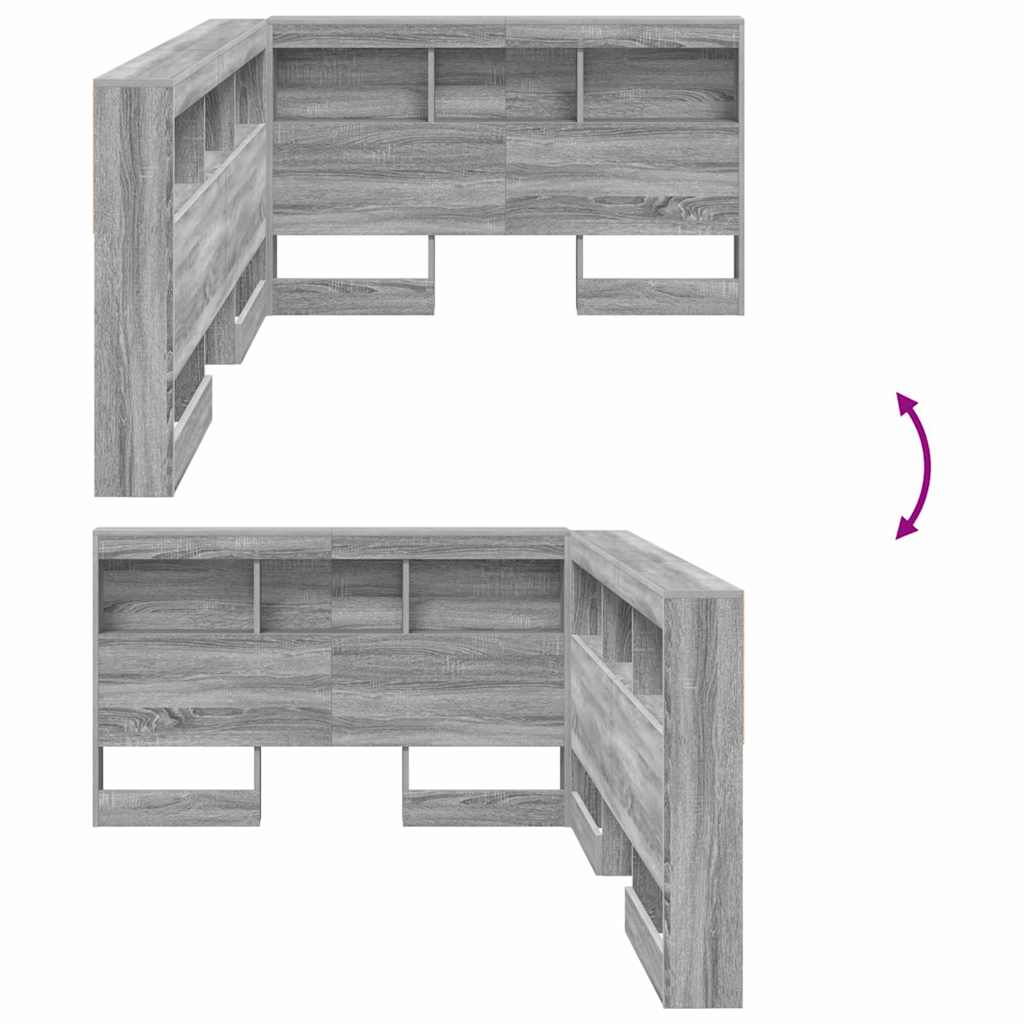 Storage Headboard with Shelf Grey sonoma 120 cm Engineered wood