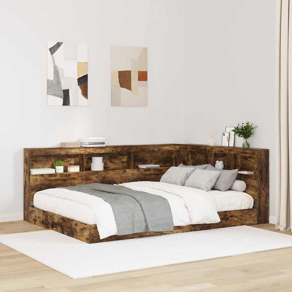 Storage Headboard with Shelf Smoked oak 140 cm Engineered wood