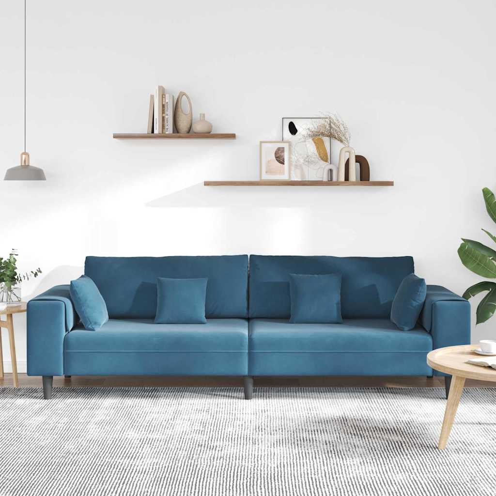 Velvet Sofa with Cushion Blue 208 cm Velvet