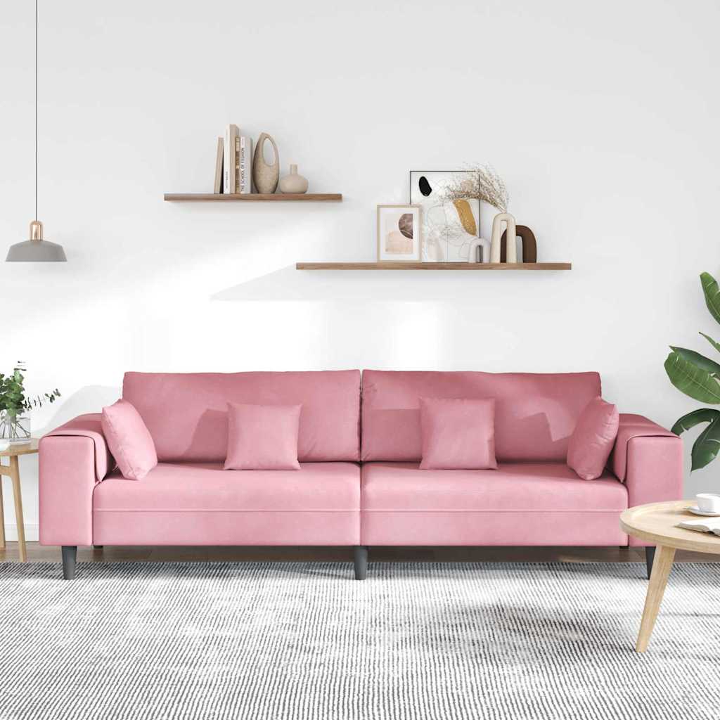 Velvet Sofa with Cushion Pink 209 cm Velvet