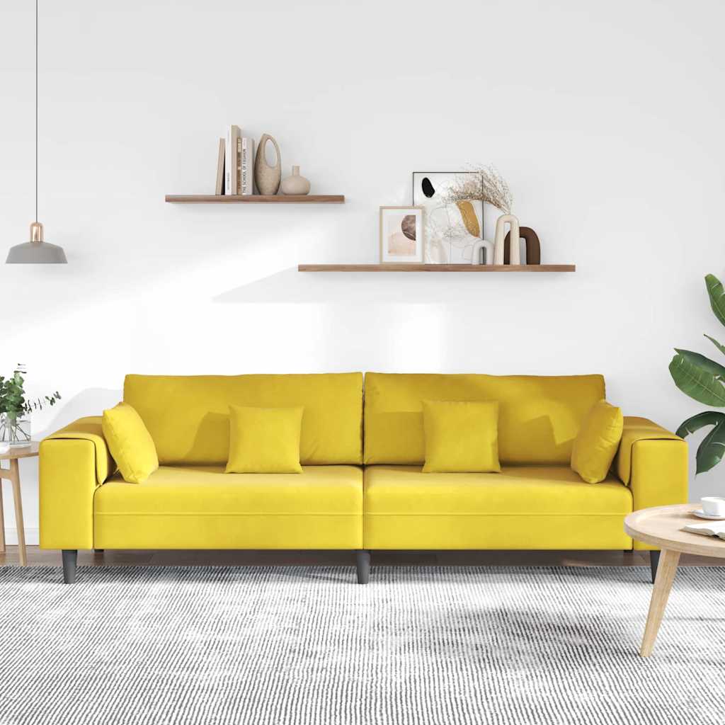 Velvet Sofa with Cushion Yellow 210 cm Velvet