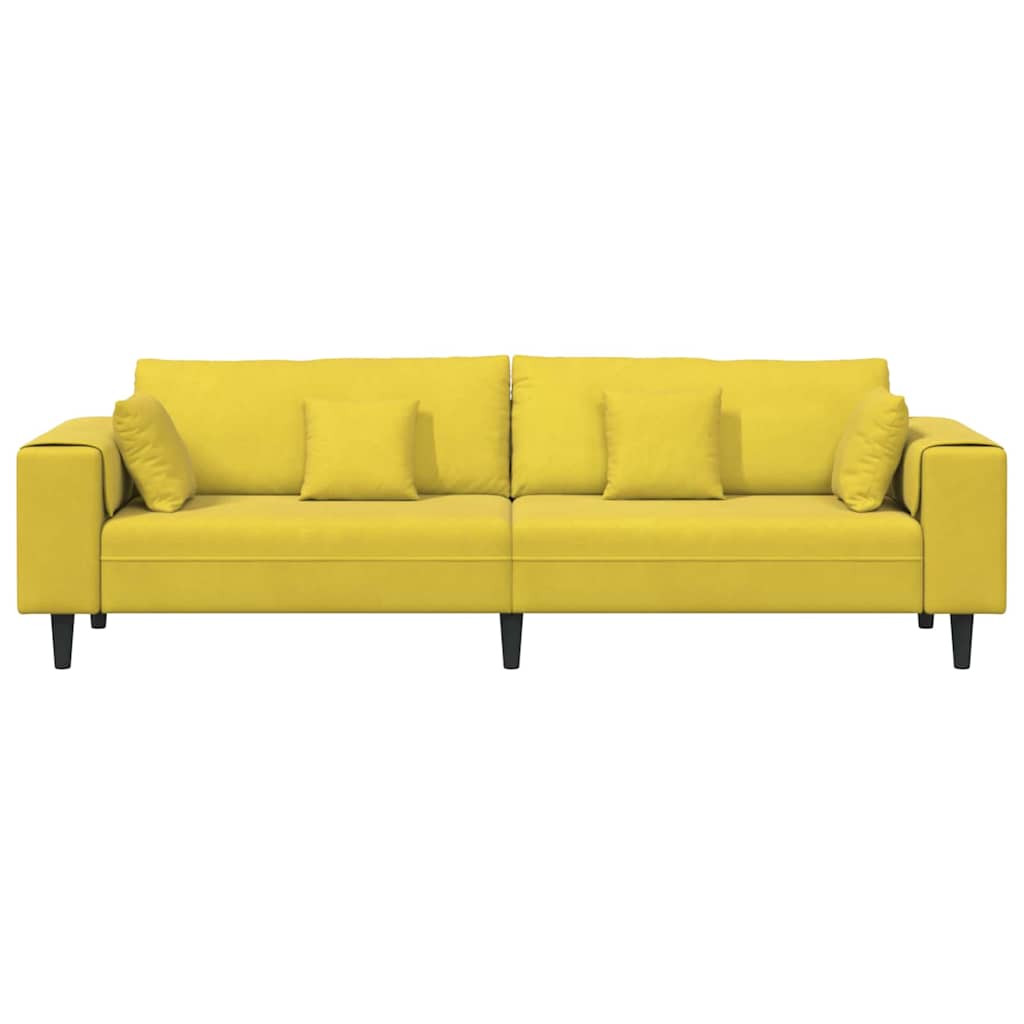 Velvet Sofa with Cushion Yellow 210 cm Velvet