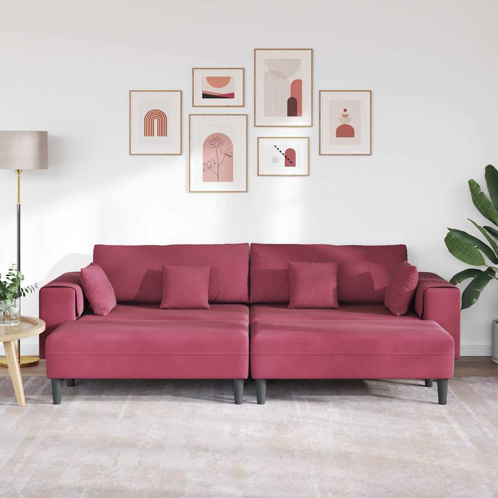 Velvet Sofa with Cushion 3 pcs Wine Red 208 cm Velvet