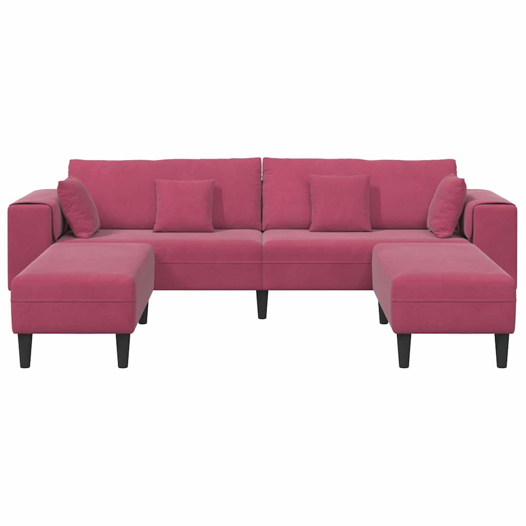 Velvet Sofa with Cushion 3 pcs Wine Red 208 cm Velvet