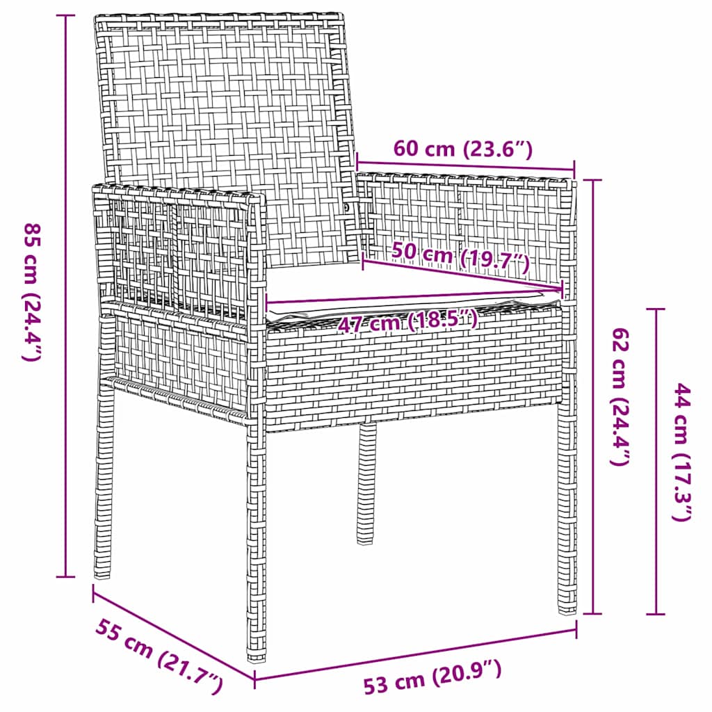 Garden Chair 2 pcs Beige 53 x 60 x 85cm Poly Rattan