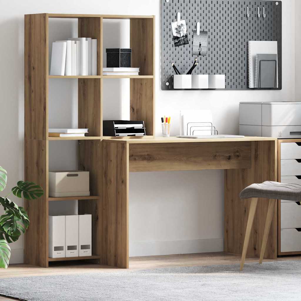 Desk with Shelf Artisan oak 138.5 x 55 x 143 cm Engineered wood