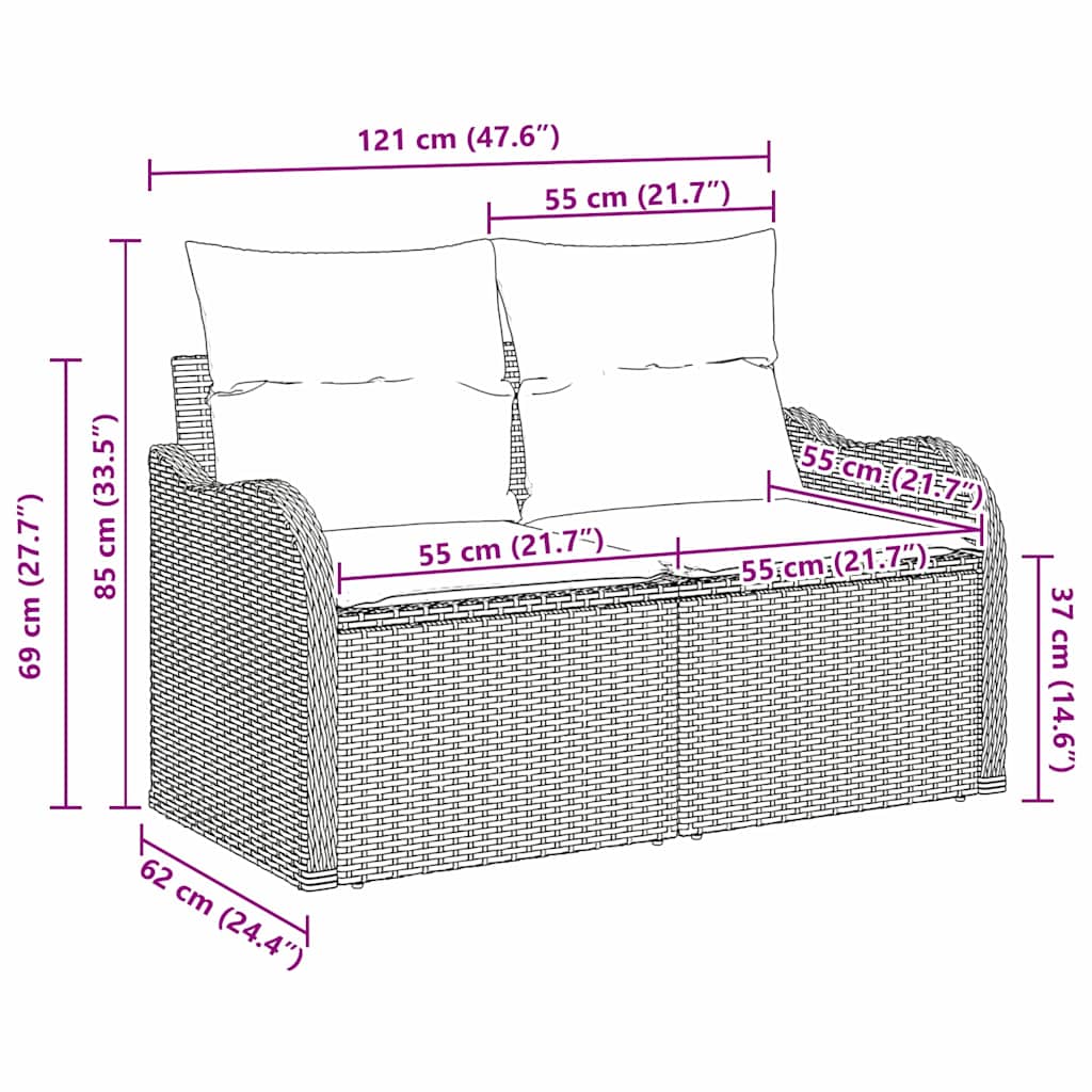 Garden Sofa with Cushion Brown 121 x 62 x 69cm Poly Rattan