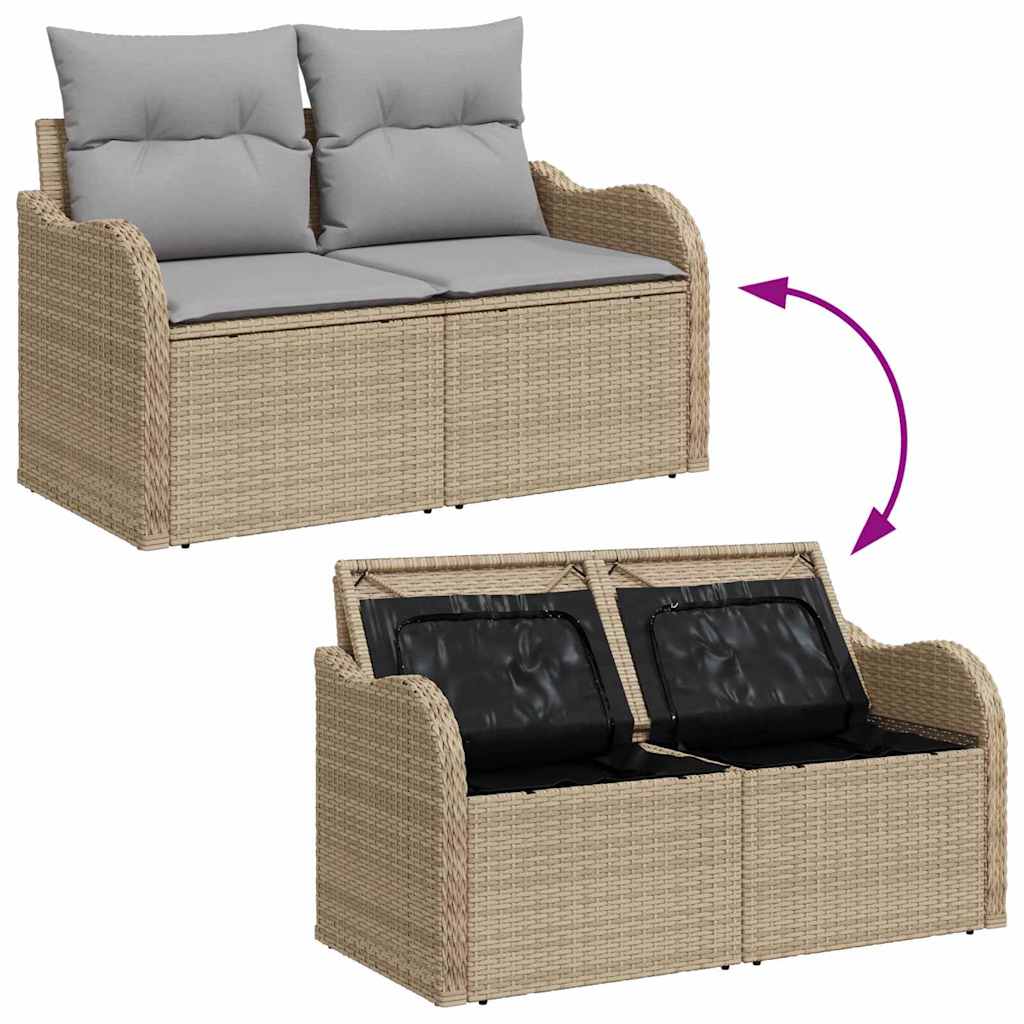 Garden Sofa with Cushion Beige 121 x 62 x 69cm Poly Rattan