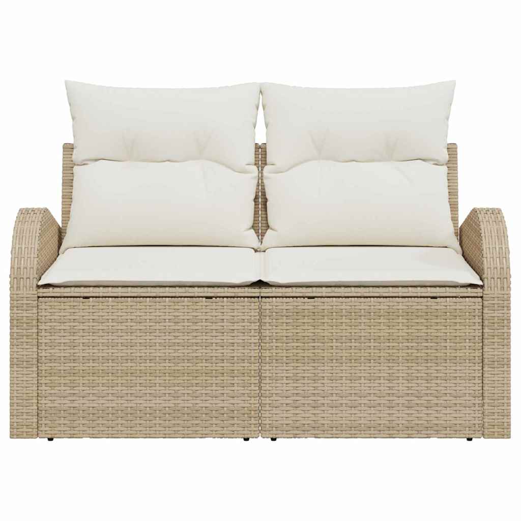 Garden Sofa with Cushion Beige 124 x 62 x 69cm Poly Rattan