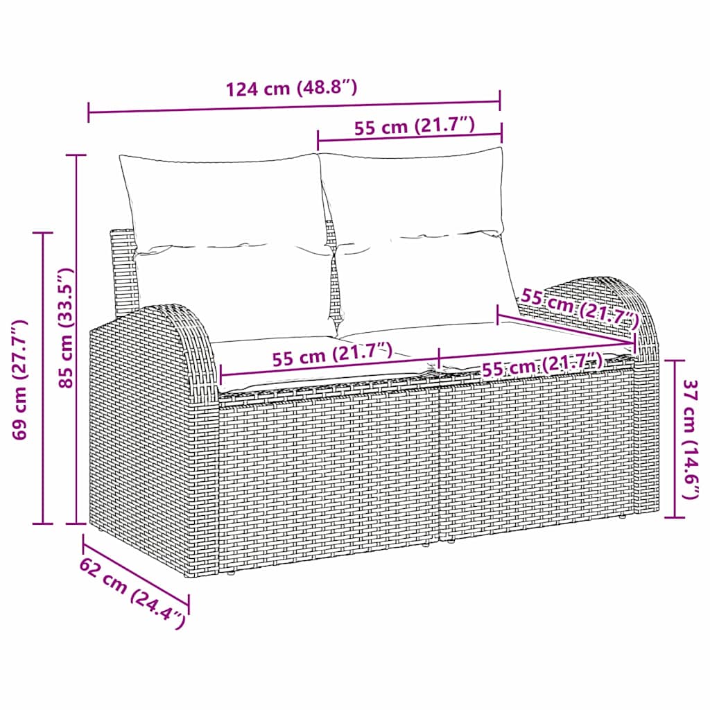 Garden Sofa with Cushion Black 124 x 62 x 69cm Poly Rattan