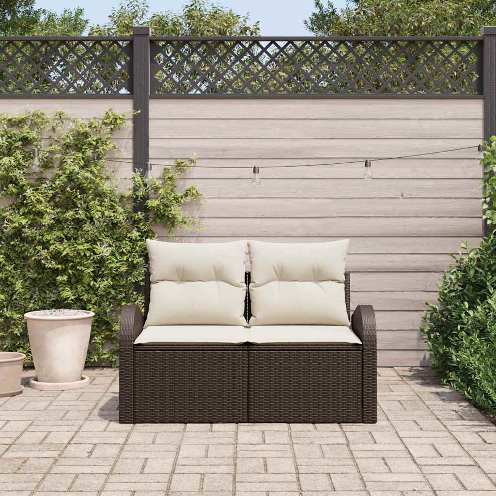 Garden Sofa with Cushion Brown 124 x 62 x 69cm Poly Rattan