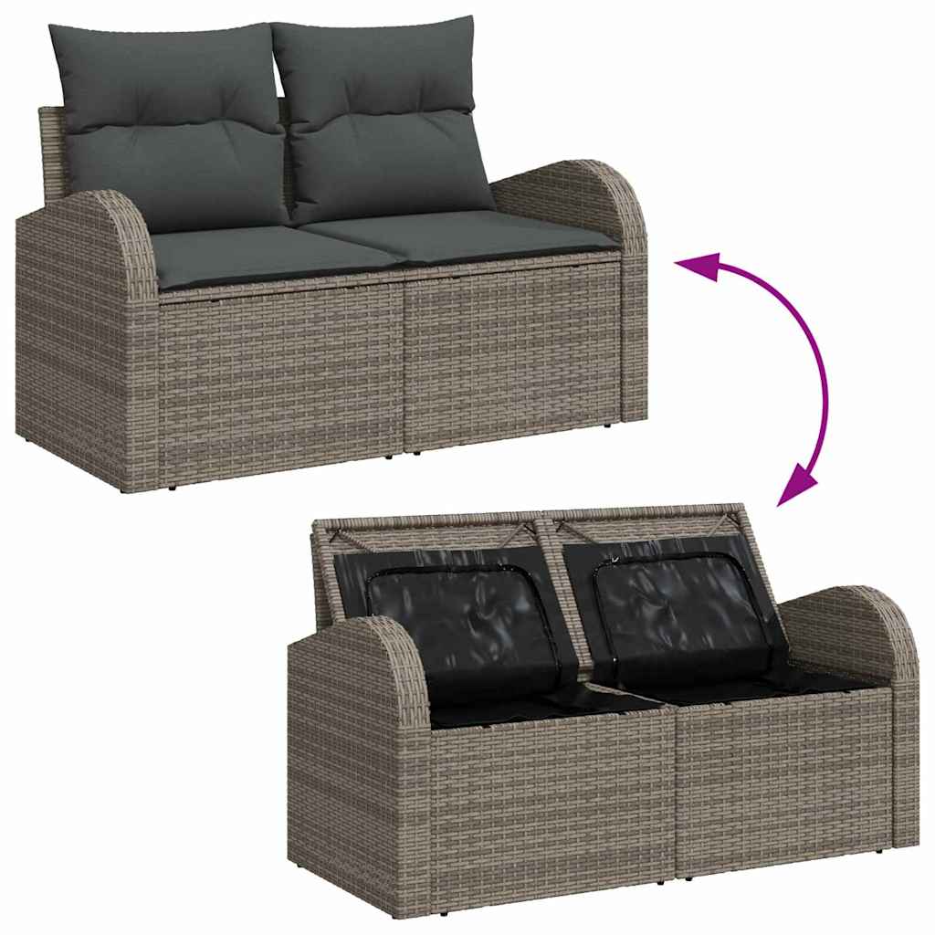 Garden Sofa with Cushion Grey 124 x 62 x 69cm Poly Rattan