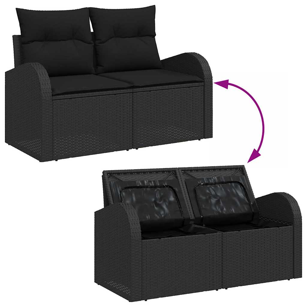 Garden Sofa with Cushion Black 124 x 62 x 69cm Poly Rattan