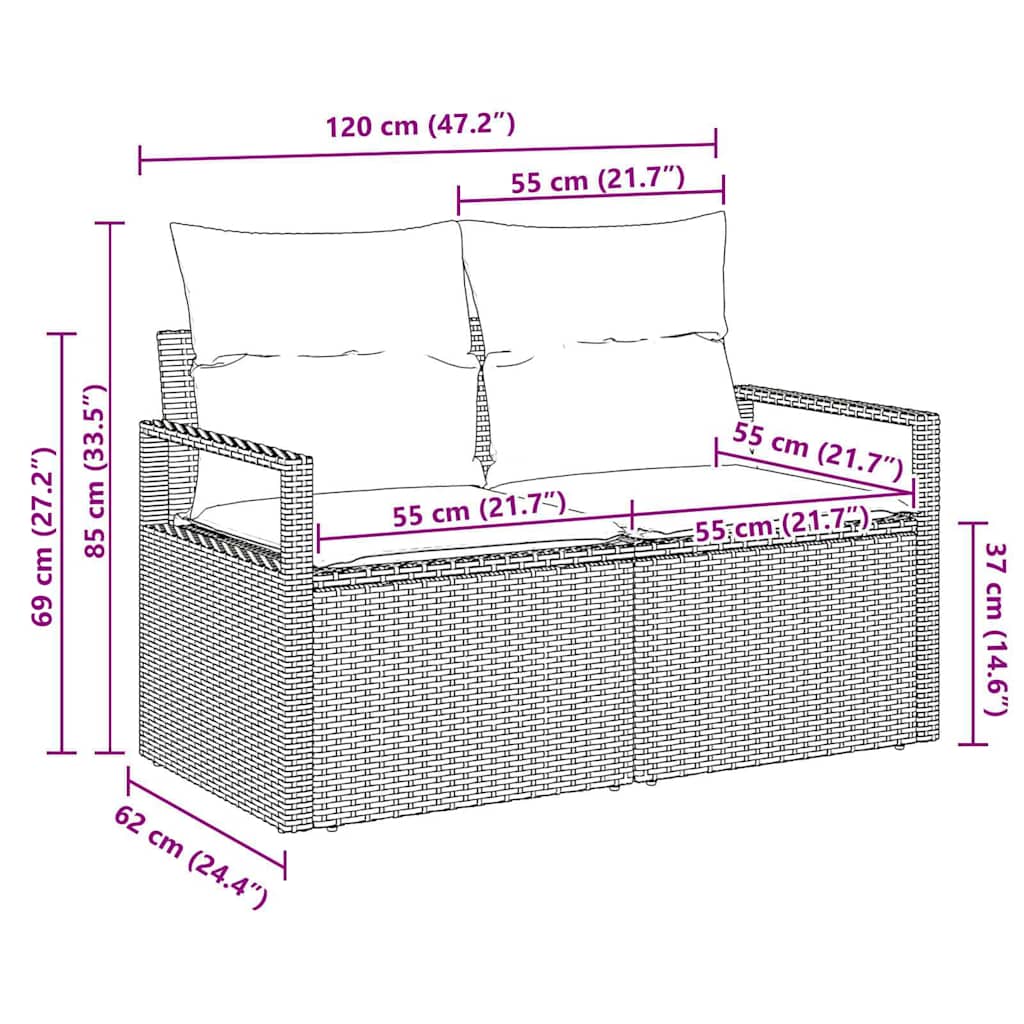 Garden Sofa Brown 120 x 62 x 69cm Poly Rattan