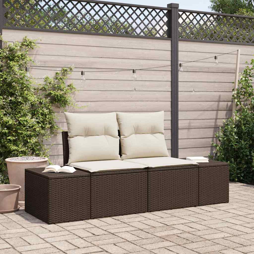 Garden Sofa with Cushion Brown 123 x 62 x 69cm Poly Rattan