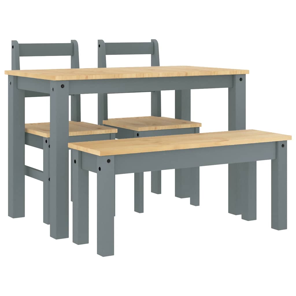 4 Piece Dining Set Panama Grey Solid Wood Pine
