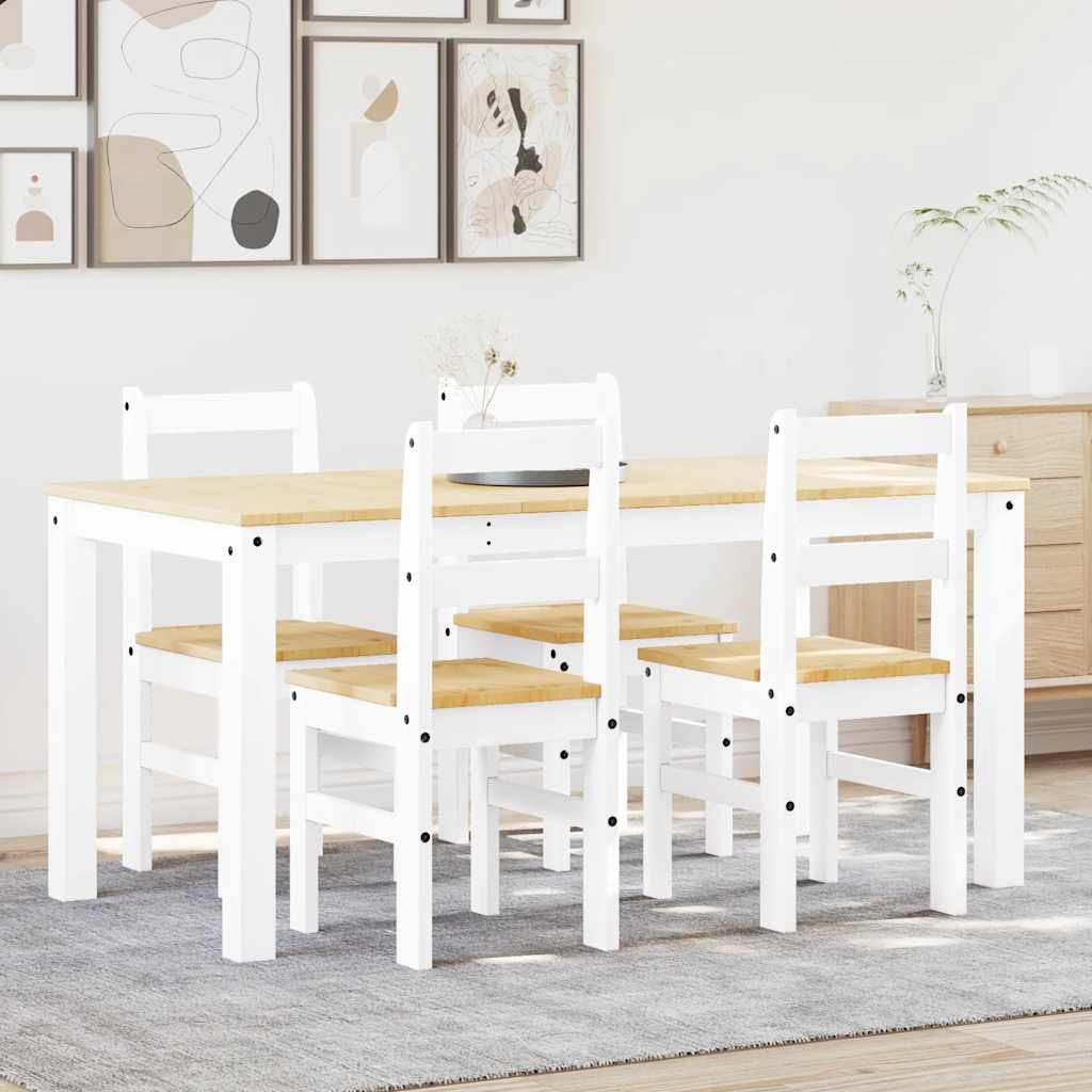 5 Piece Dining Set Panama White Solid Wood Pine