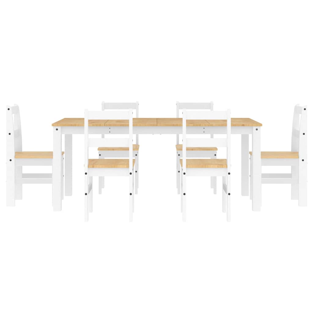 7 Piece Dining Set Panama White Solid Wood Pine