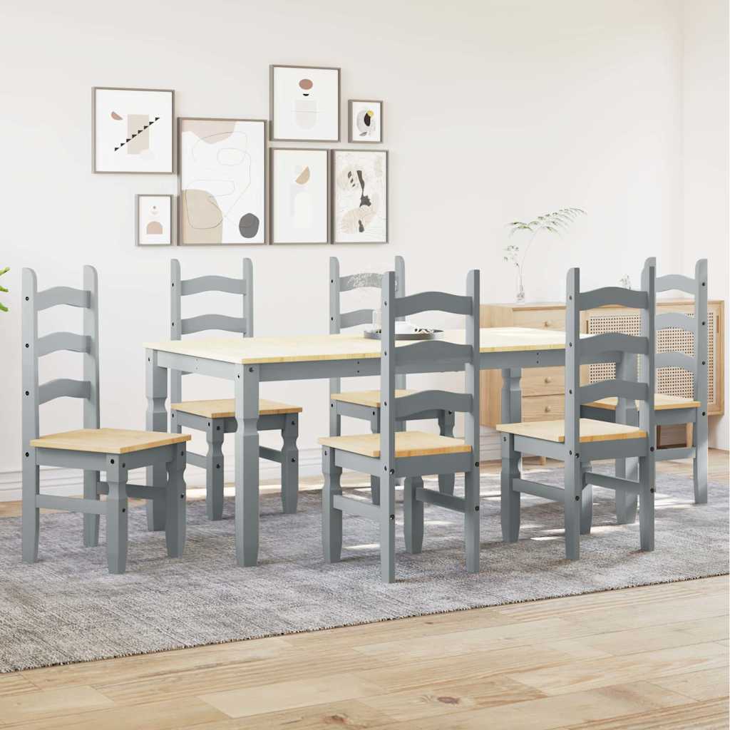 7 Piece Dining Set Panama Grey Solid Wood Pine