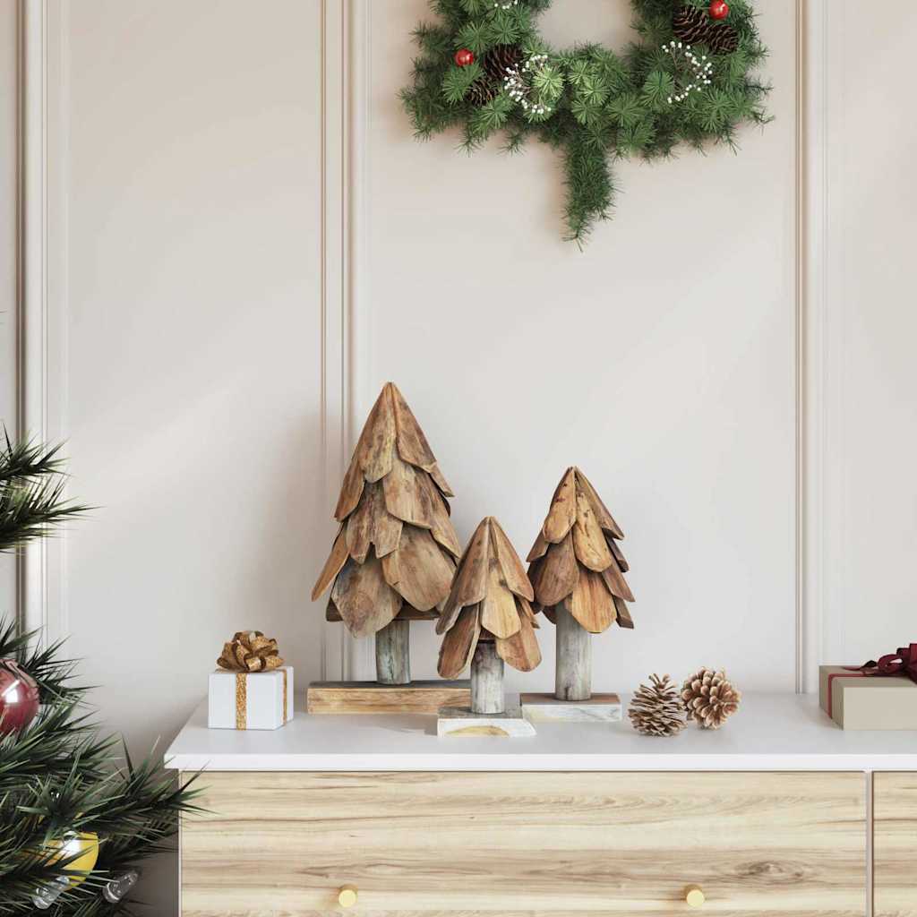 Christmas Tree with Stand 3 pcs Brown Solid teak wood