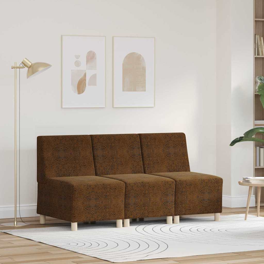 Modular Sofa Unit Armless 3 pcs Brown 55 x 74 x 82 cm