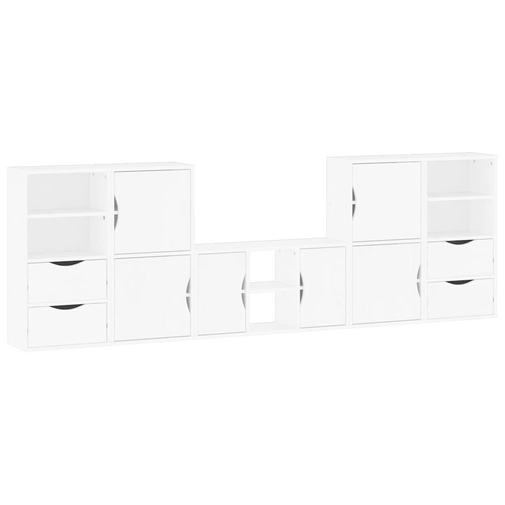 5 Piece TV Units with Storage ODDA White Solid Wood Pine